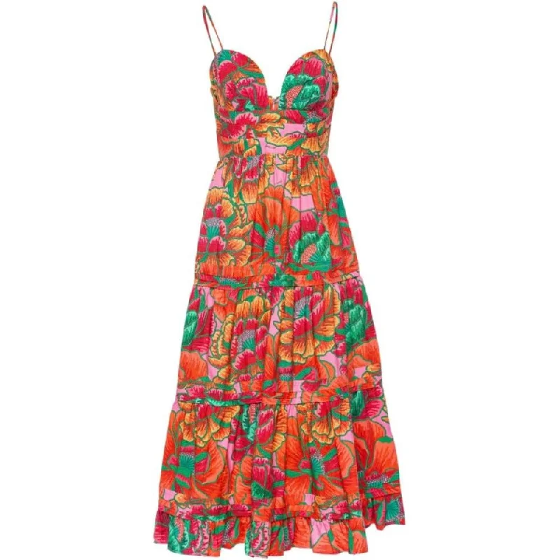Farm Rio Women's Beaded Spring Midi Dress Tunics Cozy soft