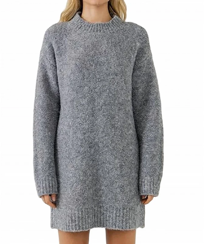 Cozy Round Neck Sweater Dress In Grey Tunics Plaid country