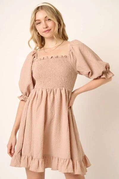 Taupe Smocked Ruffled Hem Half Sleeve Mini Dress: Your Go-To Pick for Chic and Easy Fashion Classic Floral Mini Dress Taupe Smocked Ruffled Hem Half Sleeve Mini Dress: Your Go-To Pick for Chic and Easy Fashion Classic Floral Mini Dress