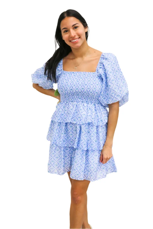 Picking Wildflowers Tiered Mini Dress, Blue Chic Sleeveless Mini Dress