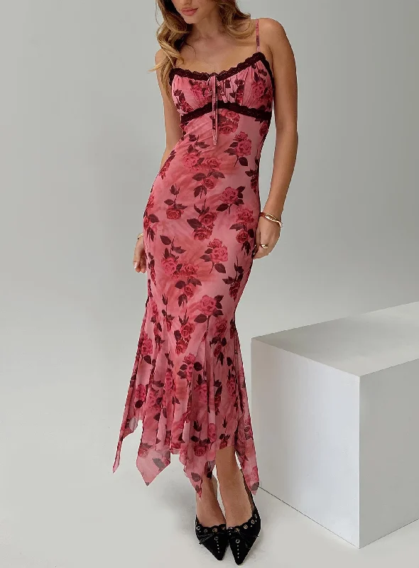 Eirini Maxi Dress Pink Floral Bodycon Club Sequined