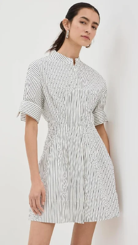 STAUD Women's Mini Lorenza Dress, Ivory Micro Stripe Tunics Fashionable trendy