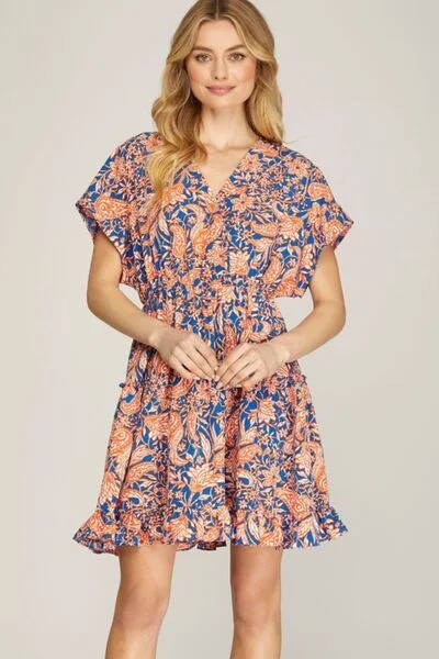 Ruffled Hem Printed Surplice Kimono Sleeve Mini Dress - Stylish and Chic Chic Bohemian Mini Dress Ruffled Hem Printed Surplice Kimono Sleeve Mini Dress - Stylish and Chic Chic Bohemian Mini Dress