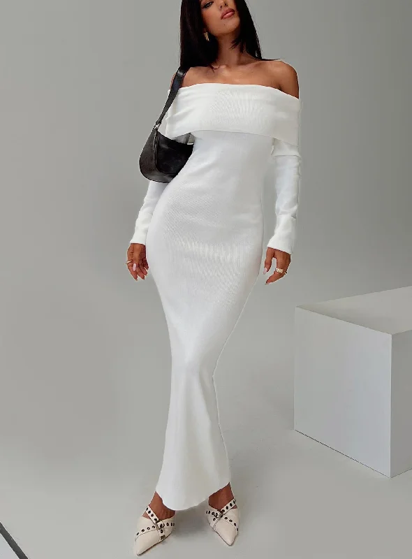 Celestara Off The Shoulder Maxi Dress White Tunics Fall fleece