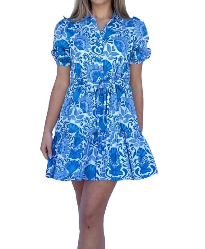 Floral Print Mini Dress In Blue Tunics Spring floral