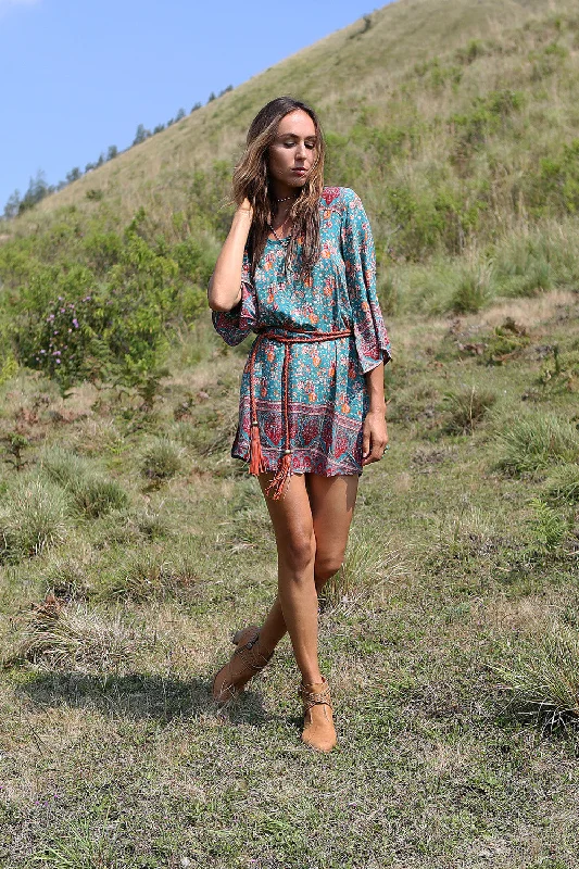 Jamawar Rose Backless Mini Dress - Florence Green Chic Sleeveless Mini Dress