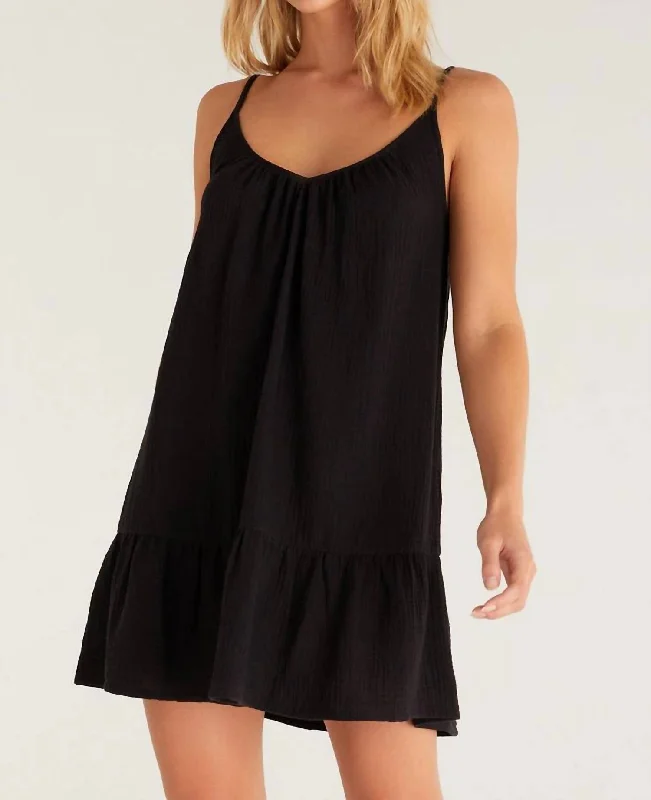 Amalia Gauze Mini Dress In Black Tunics Modern contemporary