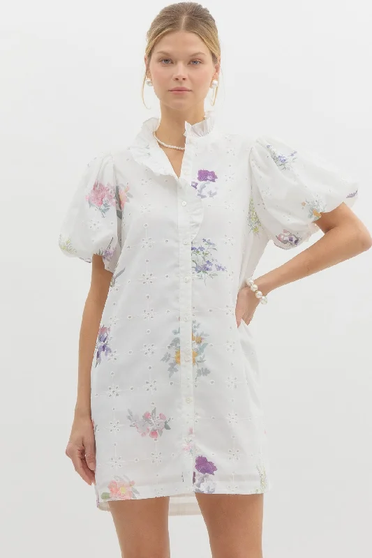 porcelain bloom eyelet mini dress - multi Modern Satin Mini Dress