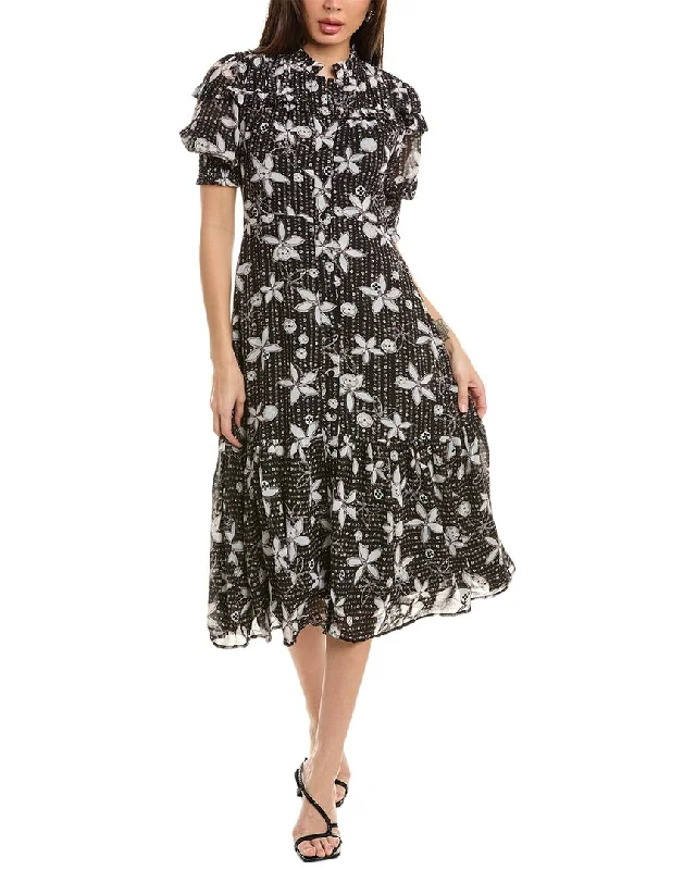 Gracia Floral Print Flounce Midi Dress Tunics Fleece cozy