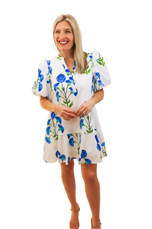 Made for You Mini Dress, White/Blue Stylish Sweetheart Mini Dress