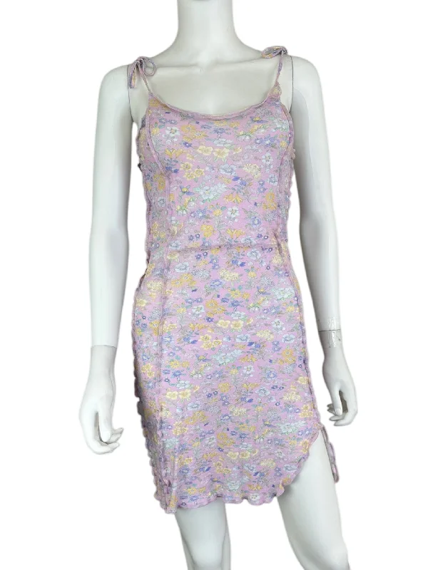 LOVE SHACK FANCY Purple Sheer Floral Mini Dress Size XS Elegant Mini Dress with Pleats LOVE SHACK FANCY Purple Sheer Floral Mini Dress Size XS Elegant Mini Dress with Pleats