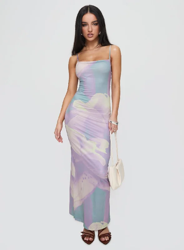Norila Maxi Dress Slinky Orchid Petals Lilac Tunics Trendy modern