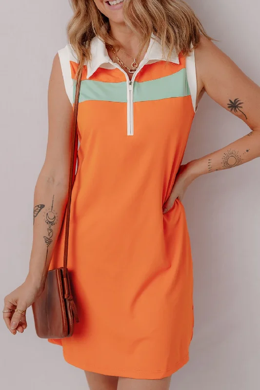 Quarter Zip Collared Neck Sleeveless Mini Dress Cozy Wraparound Mini Dress