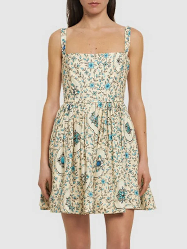 Printed Linen Skater Mini Dress Classic White Mini Dress