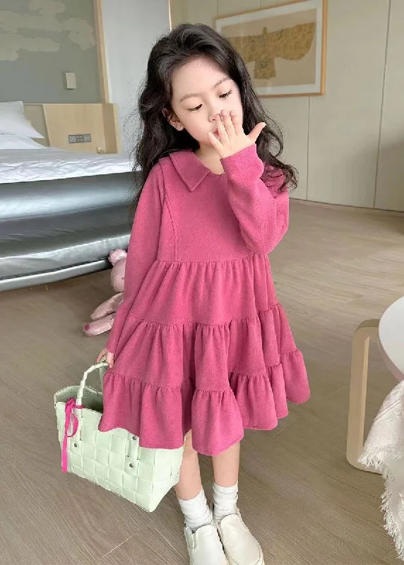 Simple Rose Patchwork Wrinkled Kids Long Dresses Fall SS1041 Tunics Top rated