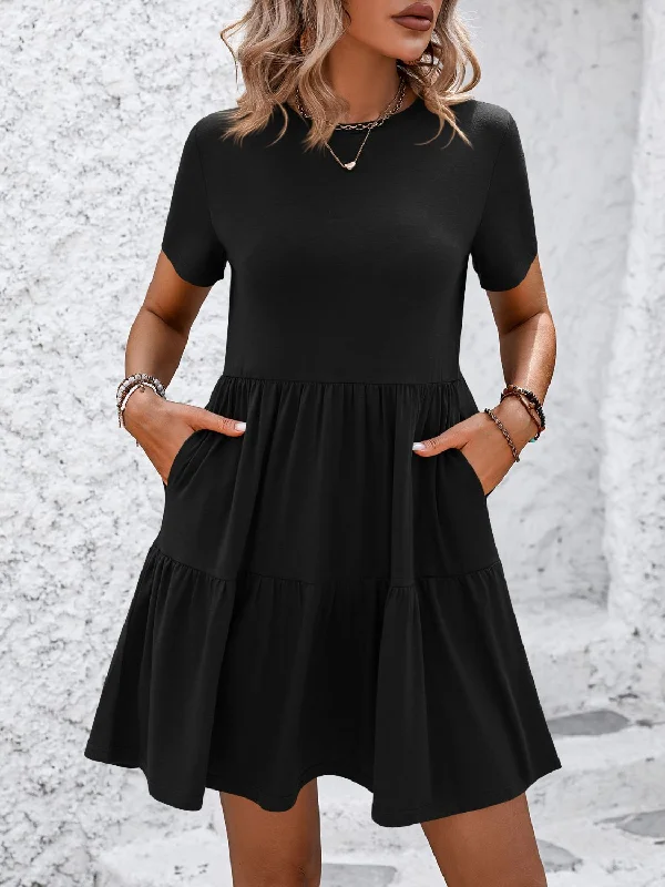 Round Neck Short Sleeve Mini Dress Comfortable Casual Mini Dress