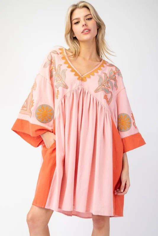 a be seen moment embroidered mini dress - rose Fashionable Button-Front Mini Dress