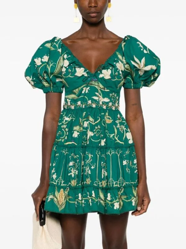 A-Line Embroidered Puff-Sleeve Mini Dress in Green Comfortable Off-Shoulder Mini Dress A-Line Embroidered Puff-Sleeve Mini Dress in Green Comfortable Off-Shoulder Mini Dress