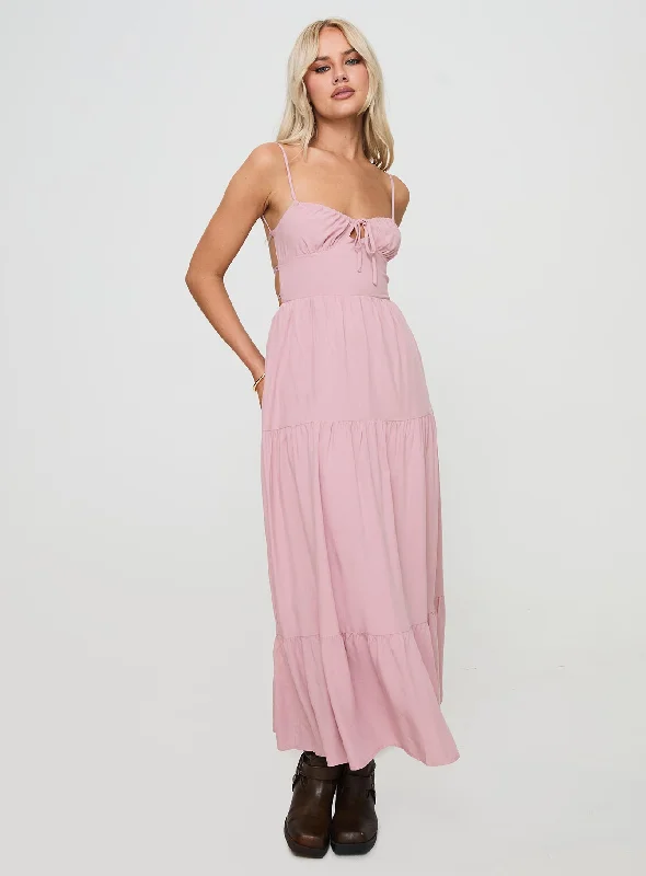 Juzen Maxi Dress Pink Pencil Office Professional