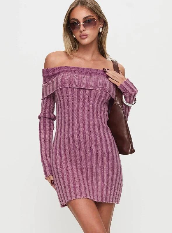 Kalesie Long Sleeve Rib Mini Dress Pink Tunics Stylish modern