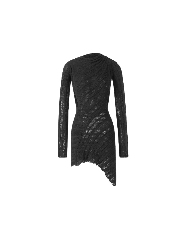 Long Sleeve Crochet Knit Mini Dress Elegant Silk Mini Dress
