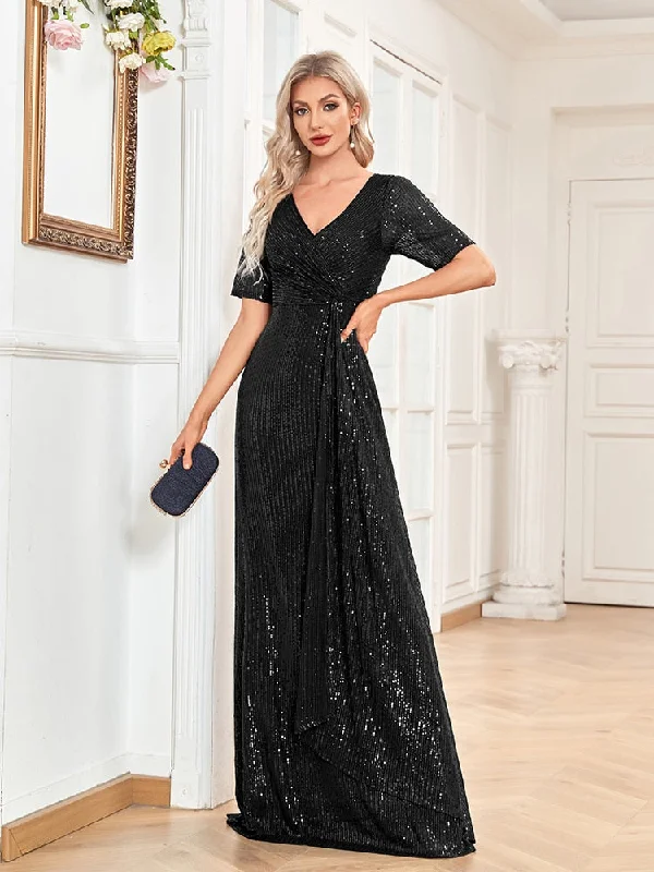 Luxury Floor Length V-Neck Evening Dresses Women Party Maxi Dress Sequin Beading Gowns Long Prom Cocktail Dress Tunics Cozy comfortable Luxury Floor Length V-Neck Evening Dresses Women Party Maxi Dress Sequin Beading Gowns Long Prom Cocktail Dress Tunics Cozy comfortable