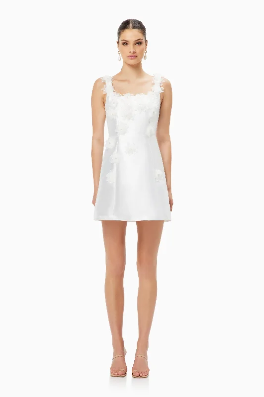 Elder Floral Decal Applique Mini Dress In White Trendy A-Line Mini Dress
