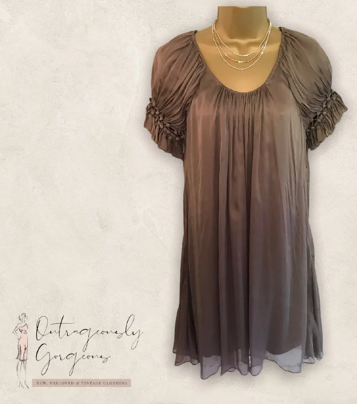 Tony Cohen Mocha Silk Shift Evening Mini Dress UK 10 US 6 EU 38 Comfortable Zip-Up Mini Dress Tony Cohen Mocha Silk Shift Evening Mini Dress UK 10 US 6 EU 38 Comfortable Zip-Up Mini Dress