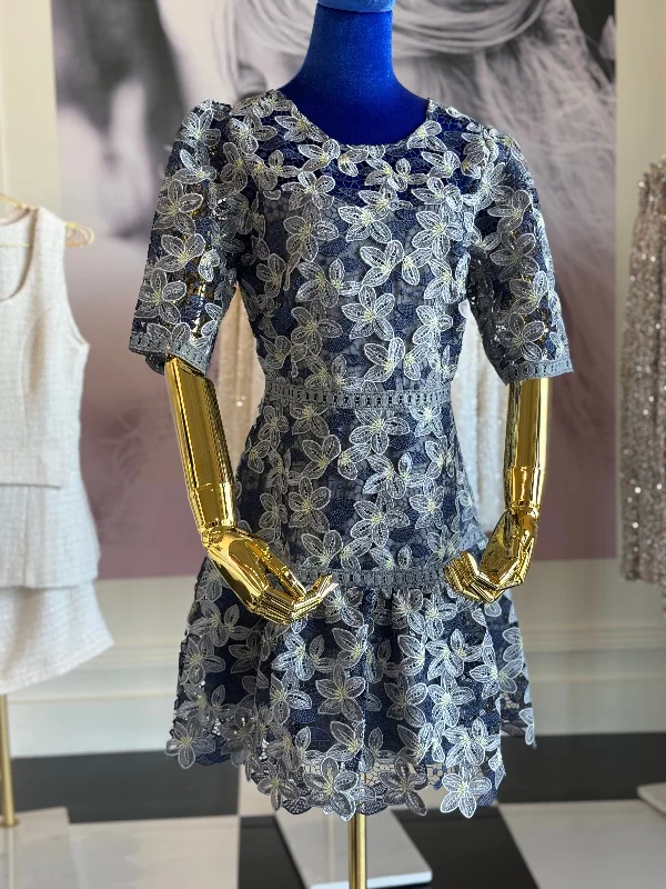 Crochet lace short sleeve mini dress FINAL SALE Fashionable Pleated Mini Dress