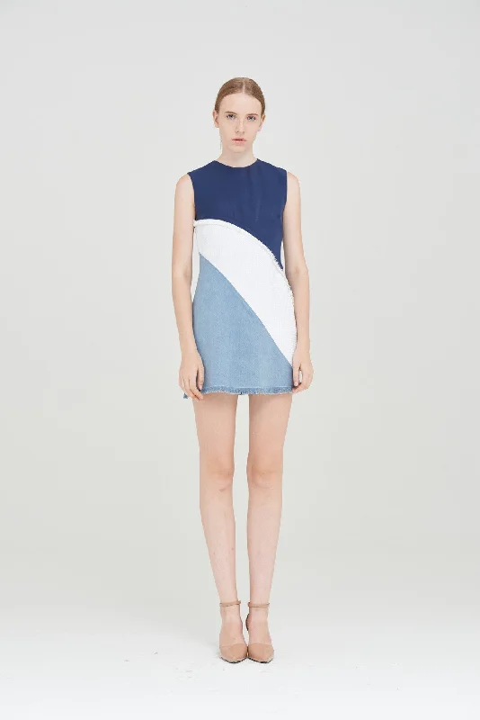 ZT101617D3T : THREE-TONE MINI DRESS Stylish Short-Sleeve Mini Dress