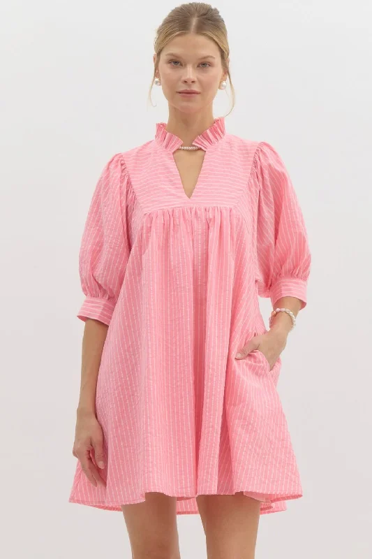sugar magnolia striped mini dress - neon pink Fashionable A-Line Mini Dress