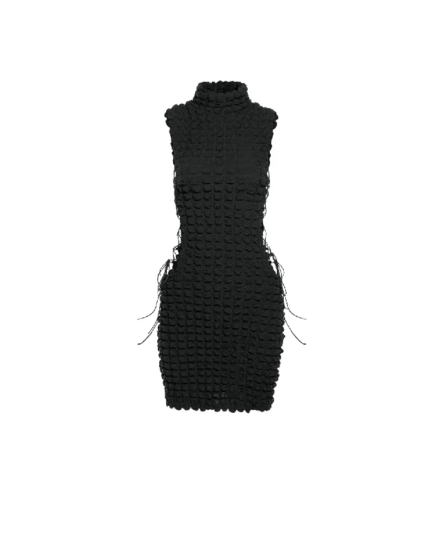 Stacked Mini Dress - Black Cozy Long Sleeve Mini Dress