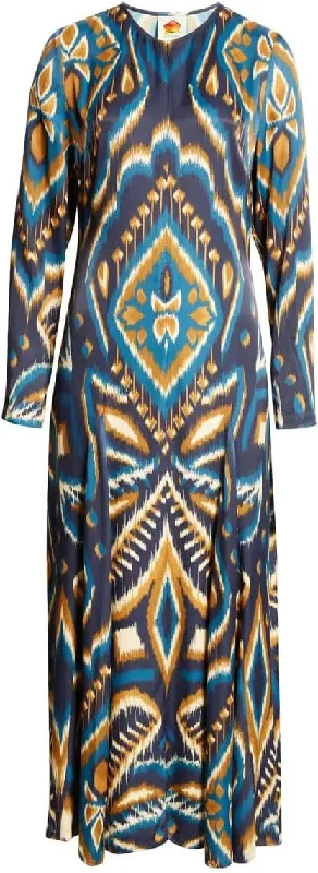 Farm Rio Women's Long Sleeve Satin Maxi Dress, Pineapple Ikat Blue Tunics Practical durable Farm Rio Women's Long Sleeve Satin Maxi Dress, Pineapple Ikat Blue Tunics Practical durable