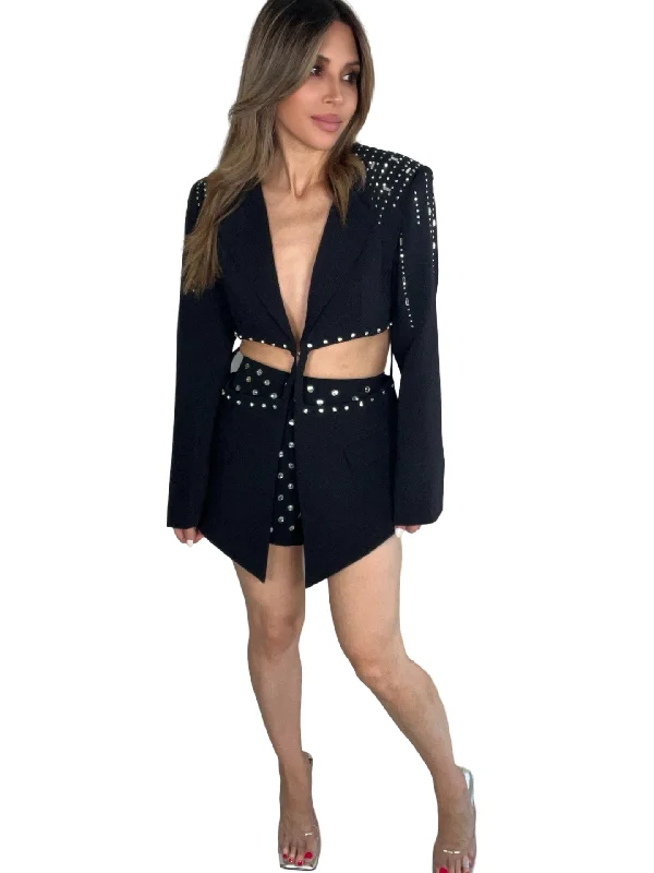 Cutout Rhinestone Blazer Mini Dress Trendy Tie-Dye Mini Dress