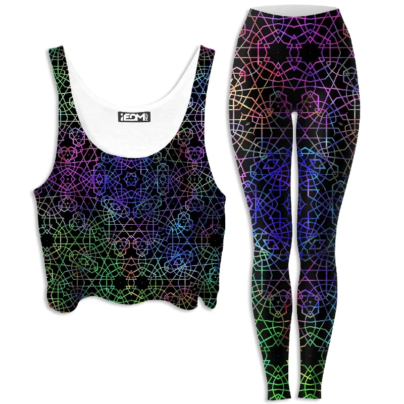 Symmetrical Color Journey Crop Top and Leggings Combo Solid Print Embellished