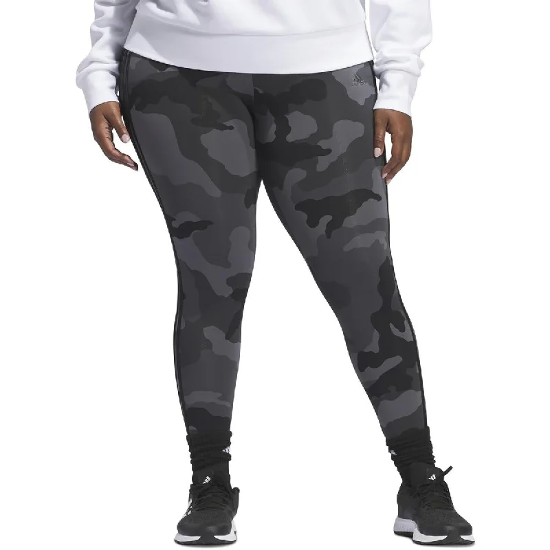 Adidas Womens Plus Camouflage Logo Athletic Leggings Trendy Black Mesh Leggings
