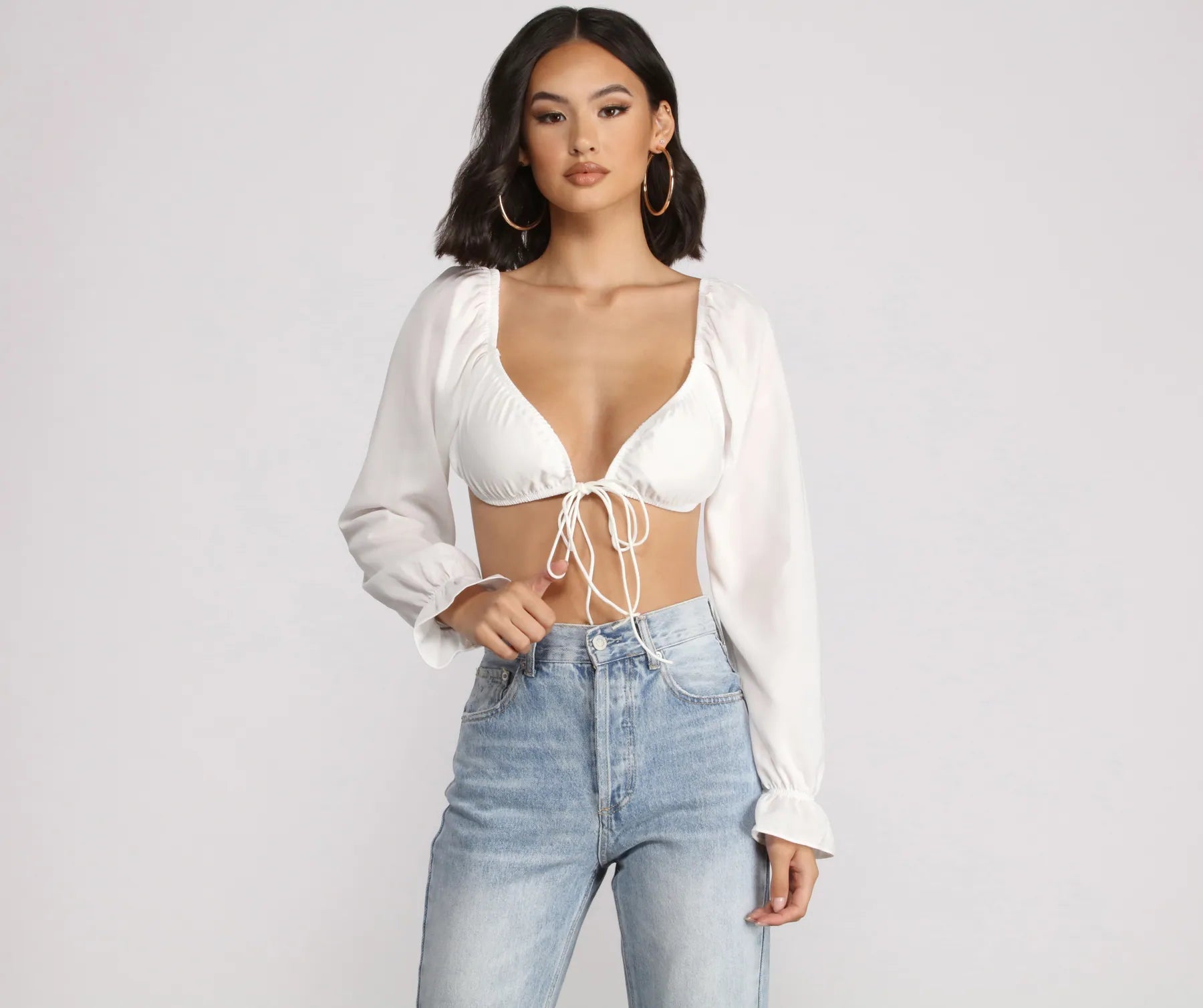 Crushing On You Long Puff Sleeve Crop Top Jersey Fabric Tulle Fabric Batik Fabric