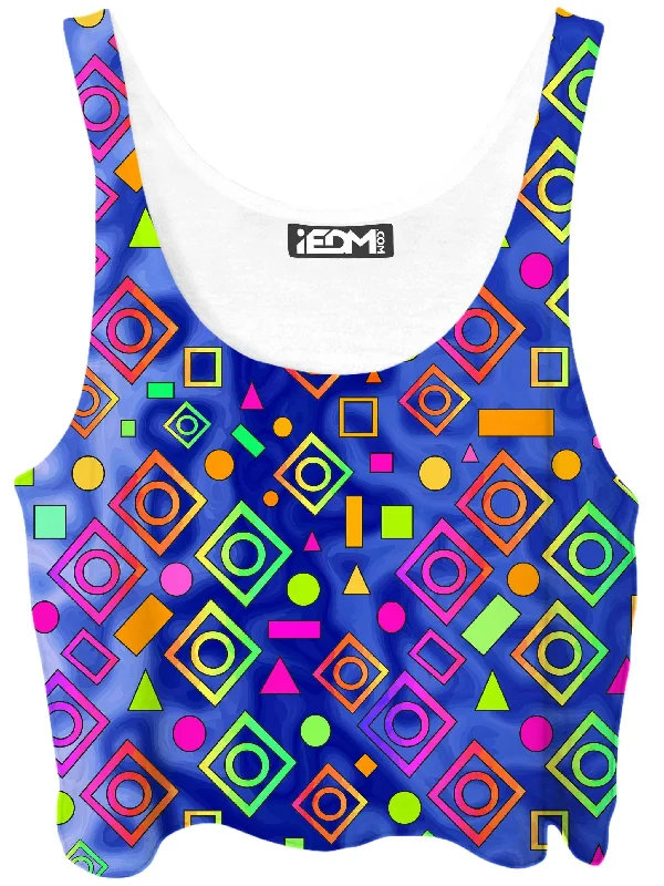Geometric On Blue Crop Top Crop Top Seamless Stretchy