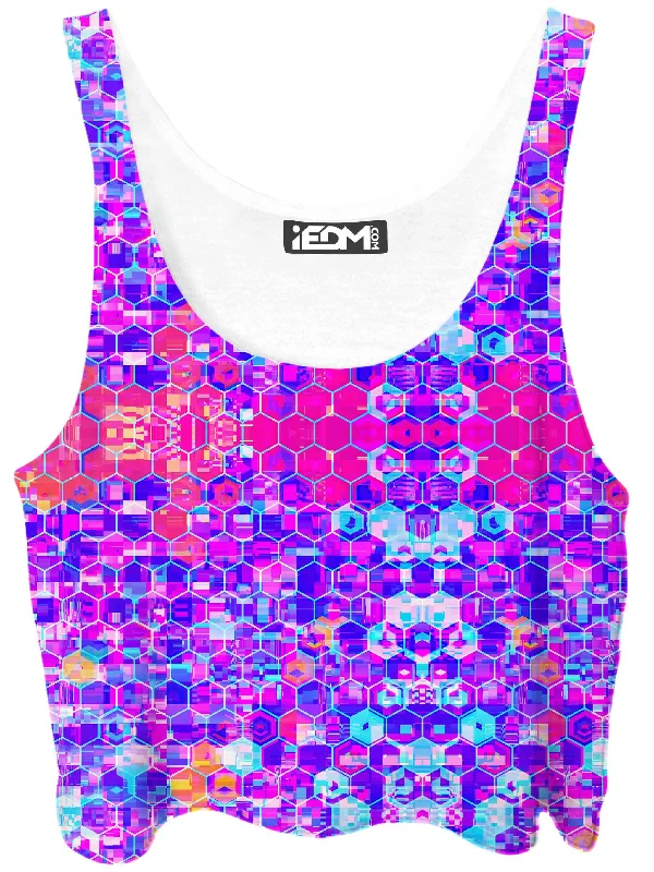 Blocks Of Life Crop Top Spandex Blend Rayon Blend Denim Blend