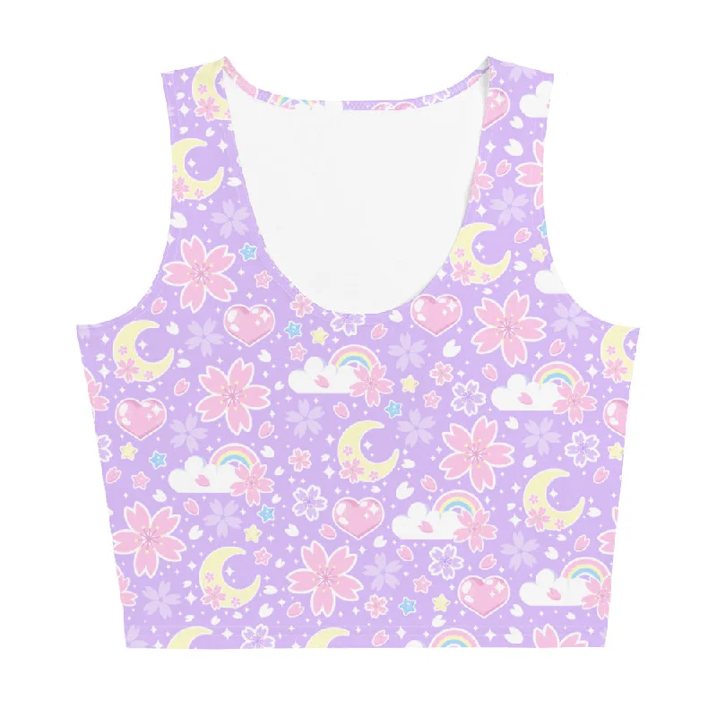 Cherry Blossom Dreams Purple Crop Top Satin Fabric Silk Fabric Chiffon Fabric