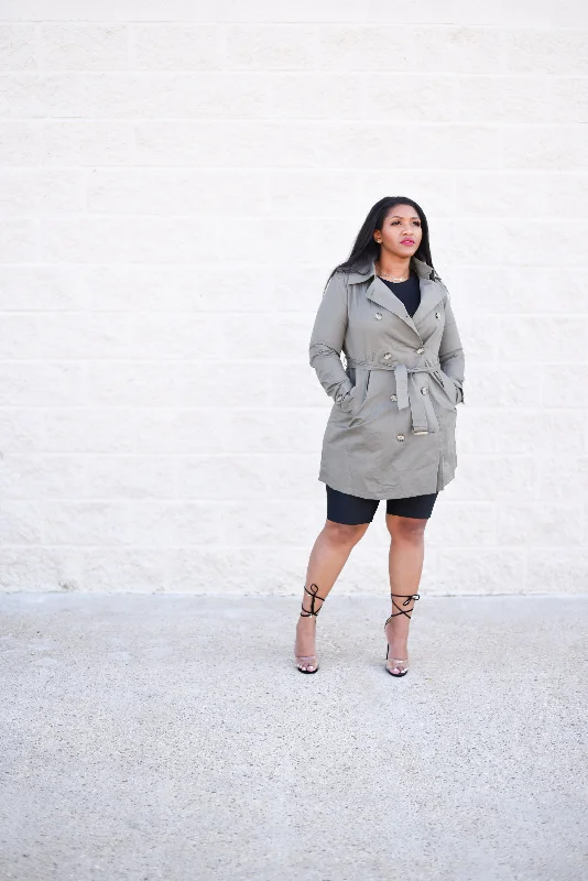 "Oh My Fall" Trench Coat (Light Olive) Cotton Linen Terry