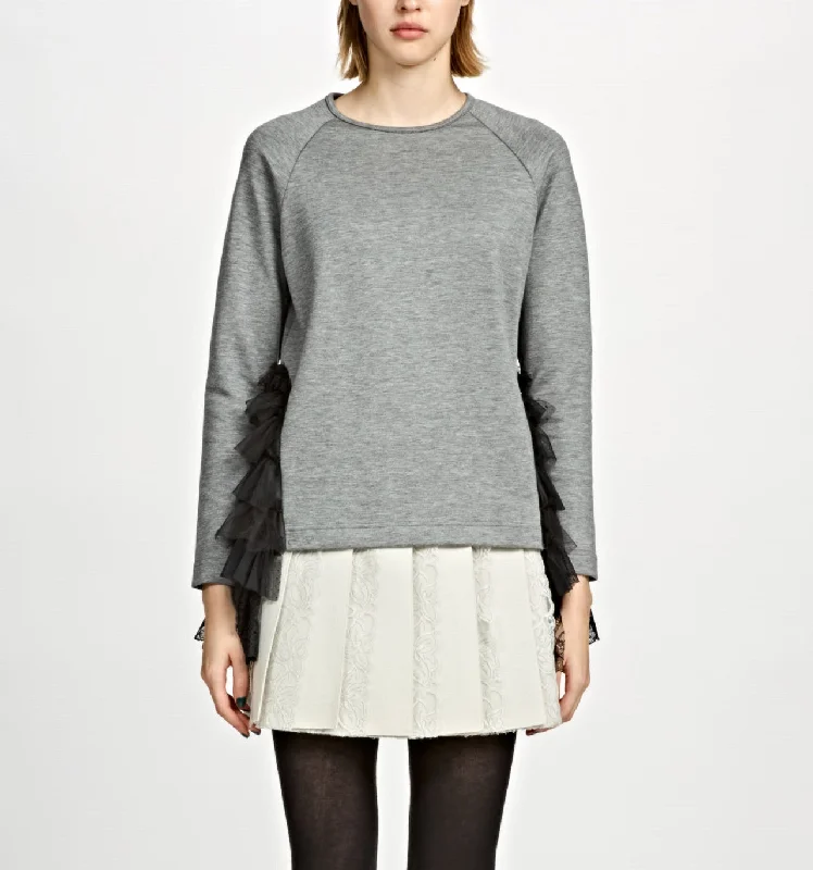 Side Mix Frill Pullover B High Neck Pullover