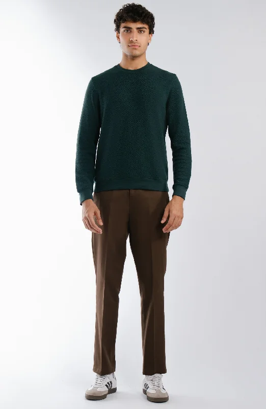 Flat Back Pique Sweatshirt - Green Hoodie with Puffed Sleeves Voluminous Trendy