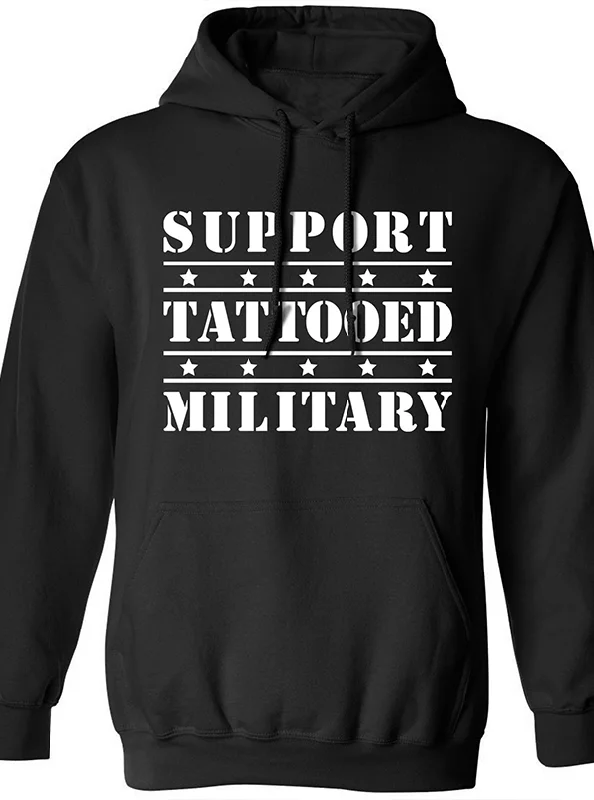 Support Tattooed Military Hoodie Hoodie with Distressed Vintage Worn