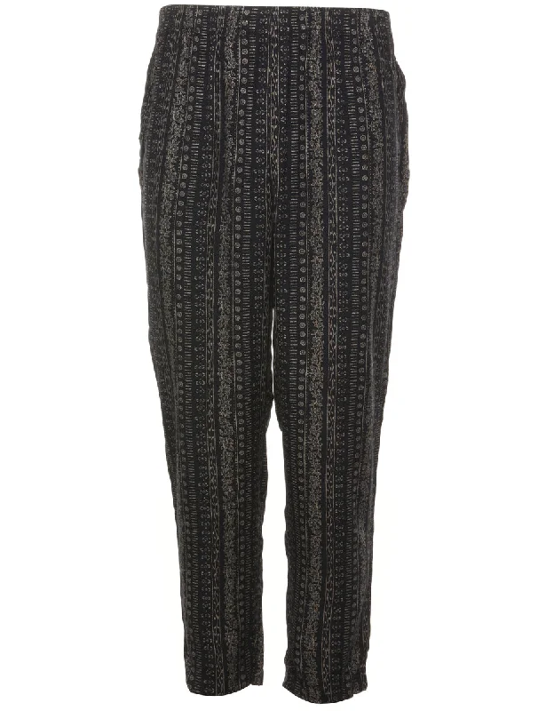 Ditzy Floral Print Black Trousers - W26 L27 Trousers Essential Wardrobe
