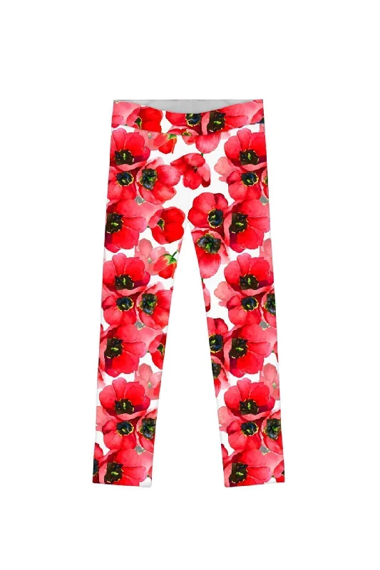 Tulip Salsa Lucy Cute Red Floral Print Summer Legging - Girls Fashionable Minimal Active Leggings