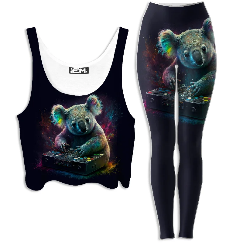 Koala Remix Crop Top and Leggings Combo Mesh Canvas Denim