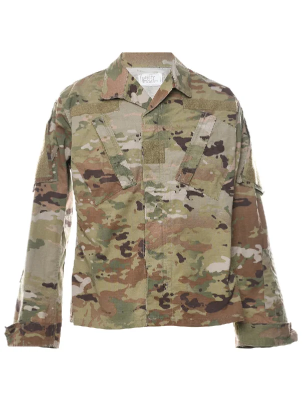 Woodland Camouflage Print U.S Army Wind Resistant Military Coat - XS Anorak Windbreaker Fleece