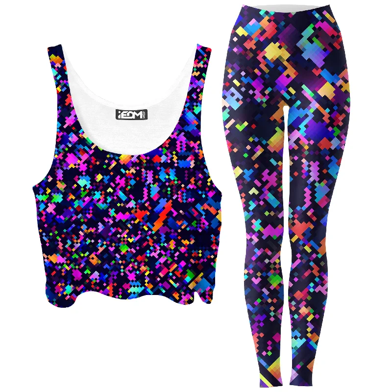 8-Bit Confetti Crop Top and Leggings Combo Graphic Embroidered Appliqued