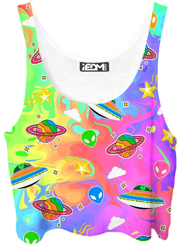 Trippy Alien Invasion Crop Top Spandex Blend Rayon Blend Denim Blend